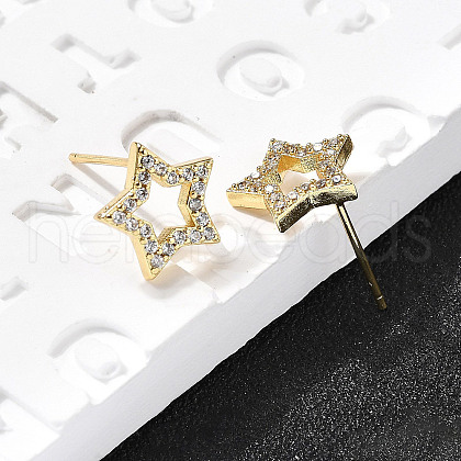 Star Brass Micro Pave Cubic Zirconia Ear Studs EJEW-D304-33G-1