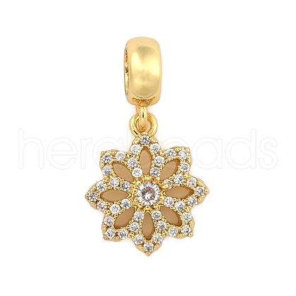 Brass Micro Pave Clear Cubic Zirconia Flower European Dangle Charms KK-Z110-01G-1