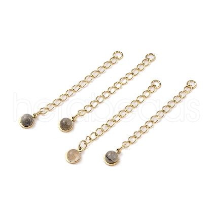 Ion Plating(IP) 316 Surgical Stainless Steel Curb Chain Extender with Natural Labradorite Round Charm STAS-A097-01G-11-1