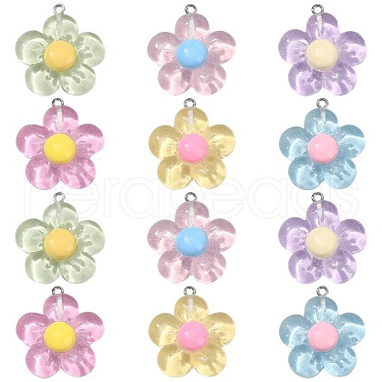 60Pcs 6 Colors Translucent Resin Pendants RESI-CJ0003-61-1