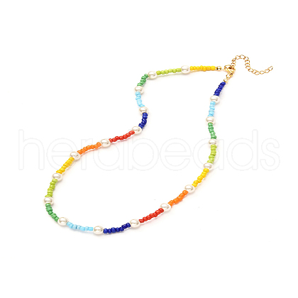 Glass Seed & Glass Pearl Beaded Necklace for Girl Women X1-NJEW-TA00007-1