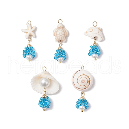 5Pcs Marine Organism Glass Pendants PALLOY-MZ00700-1