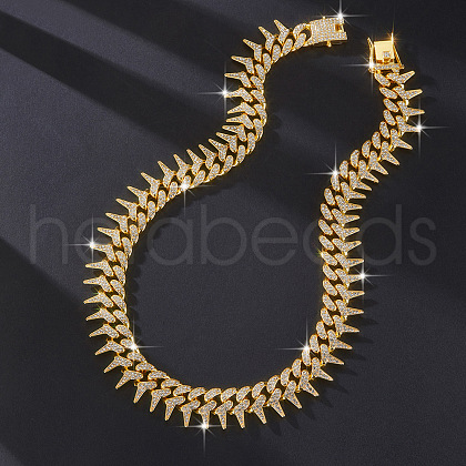 Brass Crystal Rhinestone Thorns Spike Cuban Link Chain Necklaces for Men FS-WG31A8F-03-1