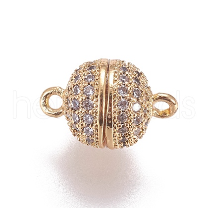 Brass Micro Pave Cubic Zirconia Magnetic Clasps with Loops ZIRC-G097-01G-1