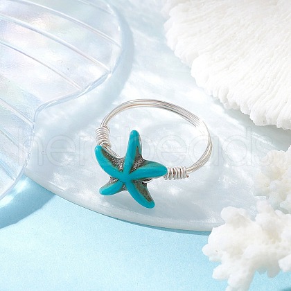 Synthetic Turquoise Finger Rings RJEW-JR00878-03-1