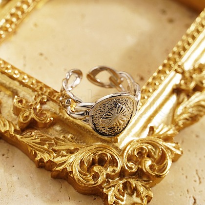 Non-Tarnish Fashionable Stainless Steel Heart Carved Cuff Ring for Women IG3985-2-1