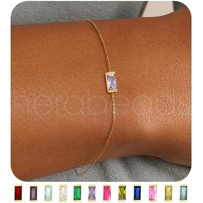 June Birthstone Brass Pave Cubic Zirconia Rectangle Link Bracelets WG17BBA-06-1