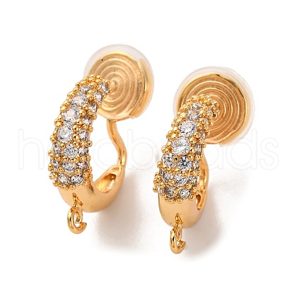 Brass Micro Pave Clear Cubic Zirconia Clip-on Earring Findings KK-K382-35G-1