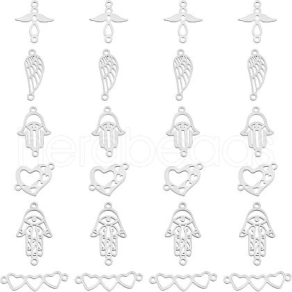 SUPERFINDINGS 24Pcs 6 Style 201 Stainless Steel Links Connectors STAS-FH0001-49-1