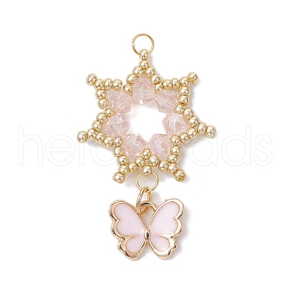 Glass Seed Beaded Flower Pendants PALLOY-MZ00623-02-1
