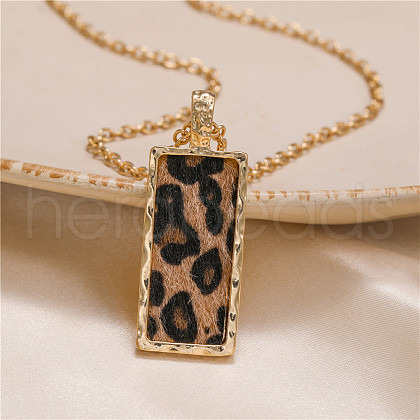 Rectangle with Leopard Print Pattern Alloy Pendant Necklaces FS-WG13654-01-1