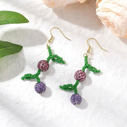 Fruit Pave Disco Ball Beads Dangle Earrings EJEW-TA00632-03-1