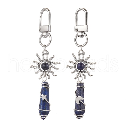 Copper Wire Wrapped Natural Lapis Lazuli Pointed Bullet Pendant Decorations HJEW-JM03104-04-1