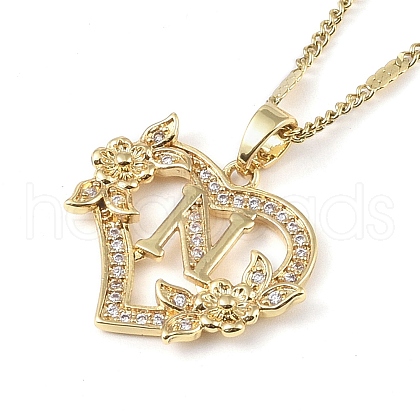304 Stainless Steel Heart Pendant Necklaces with Cubic Zirconia NJEW-H029-01G-N-1