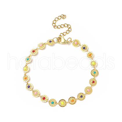Colorful Enamel Flower Link Chain Bracelet X-BJEW-JB09940-1