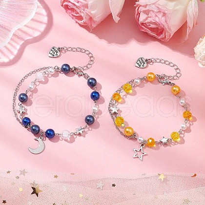 2Pcs Glass & Acrylic Beads Charm Bracelets BJEW-JB11411-1