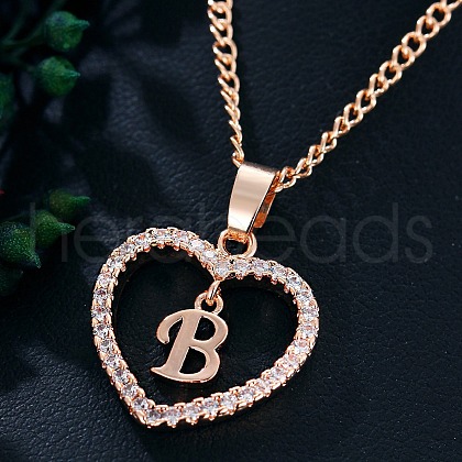 Heart Brass Micro Pave Clear Cubic Zirconia Pendant Necklaces WGA8162-07-1