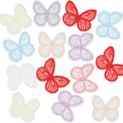 Gorgecraft 64Pcs 8 Colors  Butterfly Organgza Lace Embroidery Ornament Accessories DIY-GF0006-89-1