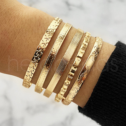 5Pcs Alloy Cuff Bangle Set for Women WG45AE5-04-1