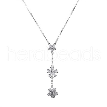 Clear Cubic Zirconia Flower Lariat Necklace JN1062A-1