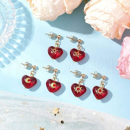 3Pair Brass Glass Dangle Stud Earrings EJEW-JE06403-02-1