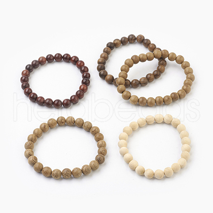 Natural Dyed Sandalwood Beads Stretch Bracelets BJEW-JB03843-1