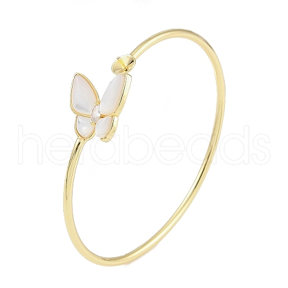 Brass Pave Shell Butterfly Open Cuff Bangle Making KK-U020-17G-1