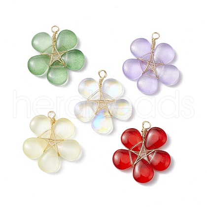 Copper Wire Wrapped Glass Pendants PALLOY-JF03439-1
