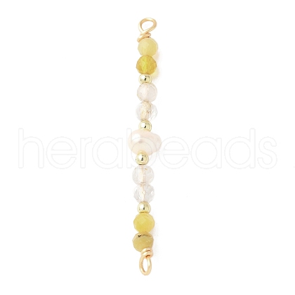Faceted Round Natural Gold Rutilated Quartz & Yellow Opal & Potato Natural Cultured Freshwater Pearl Beaded Connector Charms PALLOY-JF03531-08-1