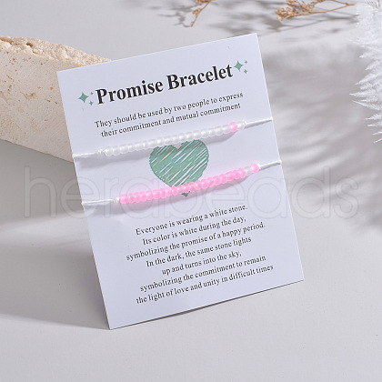 2Pcs Luminous & Frosted Resin Rondelle Seed Beaded Braided Bead Bracelets WG9F4E8-05-1