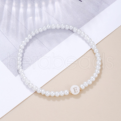 Plastic Pearl Round Beaded Stretch Bracelets for Women WGC81DB-05-1