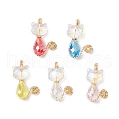 Cat Shape Glass Pendants PALLOY-JF03718-01-1