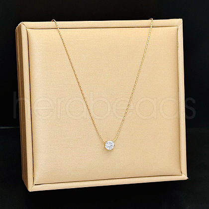 Stainless Steel 6-Claw Clear Cubic Zirconia Flat Round Pendant Necklaces TH0773-3-1