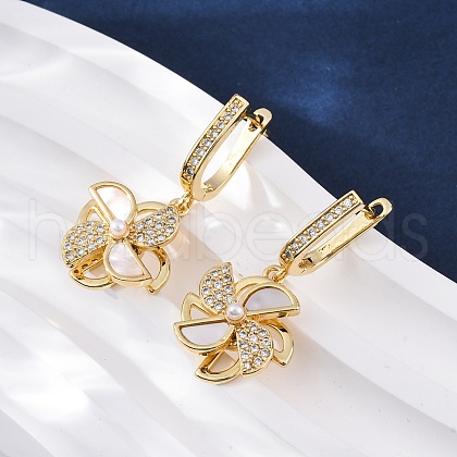 Windmill Brass Micro Pave Clear Cubic Zirconia Hoop Earrings KK-D363-16G-1