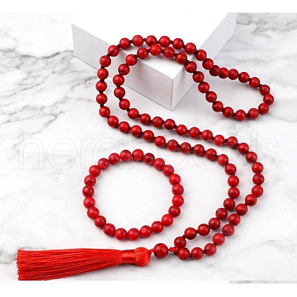 Synthetic Turquoise Round Beaded Pendant Necklaces & Bracelets Sets FS-WG9D102-10-1