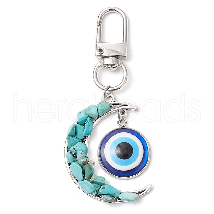 Alloy Moon & Synthetic Turquoise Chip Beads & Resin Evil Eye Pendant Decorations HJEW-JM02342-02-1