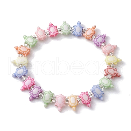 Beach Tortoise Acrylic & Glass Seed Beaded Stretch Bracelets BJEW-JB10300-02-1