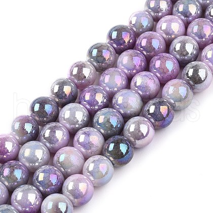 Electroplated Glass Beads Strands GLAA-C023-01L-1