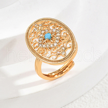Brass Micro Pave Cubic Zirconia Hollow Geometric Adjustable Finger Rings EG4764-3-1