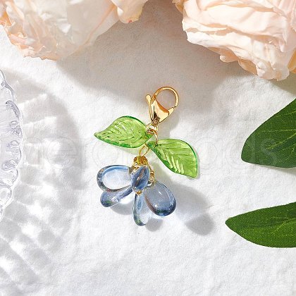 Flower Glass Pendants Decorations HJEW-MZ00213-03-1
