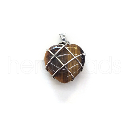 Natural Tiger Eye Copper Wire Wrapped Pendants FIND-PW0015-21D-1