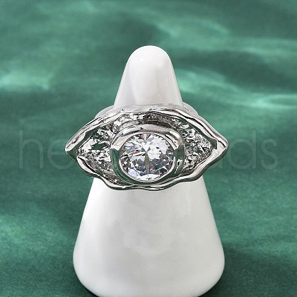 Brass Pave Cubic Zirconia Adjustable Open Cuff Rings for Women RJEW-R032-01P-1