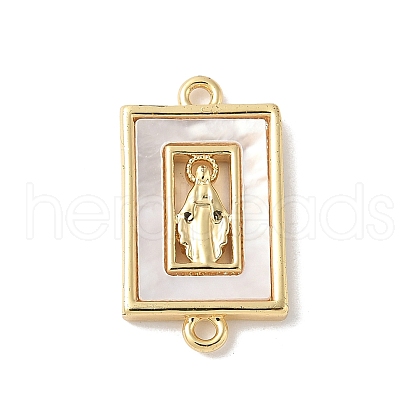 Brass Pave Natural White Shell Religion Connector Charms KK-S522-04A-G-1