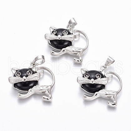Natural Dyed & Heated Black Agate Kitten Pendants G-J386-C05-1