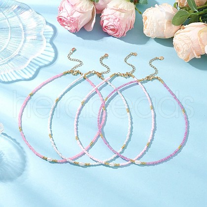 4Pcs 4 Colors Natural Cultured Freshwater Pearl & Glass Seed Beaded Necklaces NJEW-JN05234-1