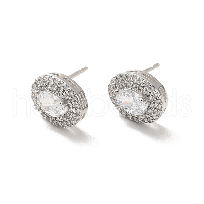Clear Cubic Zirconia Oval Stud Earrings EJEW-K093-15P-1