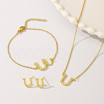 Luxury Metal Copper Jewelry Set with Zirconia U-shaped Letter Necklace. US2211-1