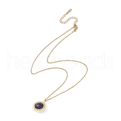 Natural Lapis Lazuli(Dyed) & Seed Flower Pendant Necklace NJEW-MZ00019-01-1