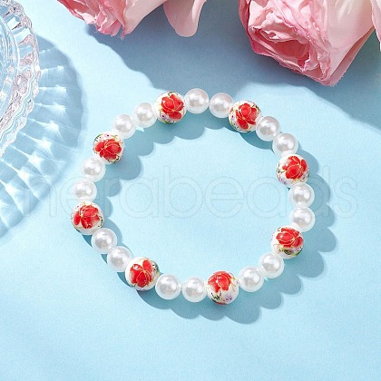 ABS Plastic Imitation Pearl Round Beads Stretch Bracelets for Women BJEW-JB11606-02-1