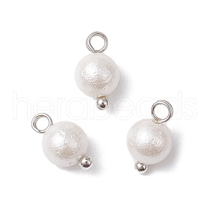 Wrinkle Textured Shell Pearl Round Charms PALLOY-JF03823-02-1